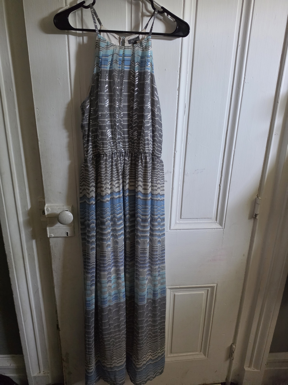 Lily Rose Blue and Gray Chevron Maxi Dress
